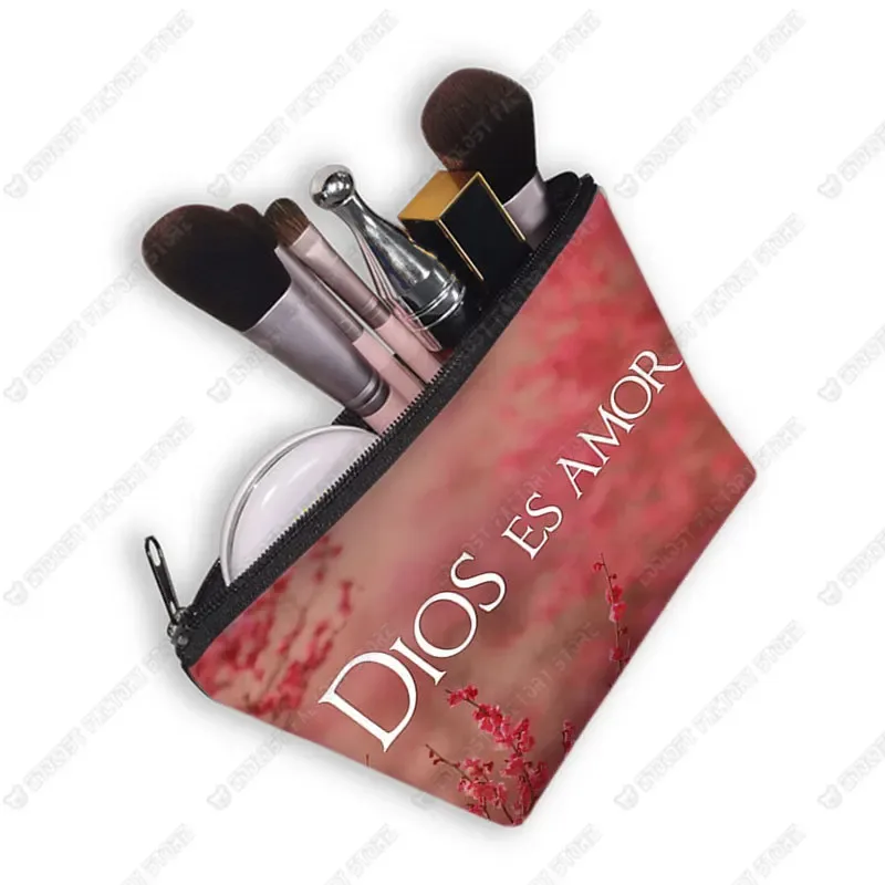 trousse à cosmétiques avec verset de la bible chrétienne en espagnol, trousse de maquillage, trousse de beauté, trousse de toilette