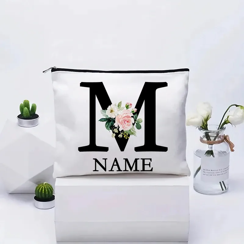 trousse de maquillage personnalisée avec nom, trousse de maquillage de voyage, trousse de maquillage de mariage, pochette cosmétique en toile pour fête, organisateur, cadeaux pour femme