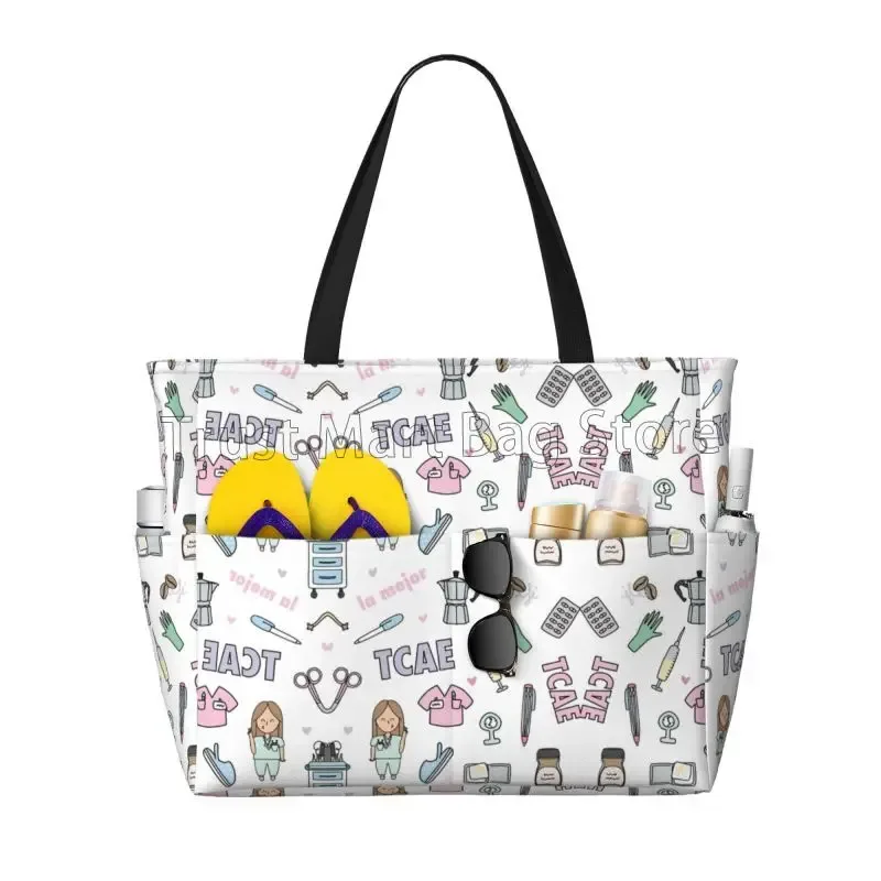 sac fourre-tout de plage médical personnalisé pour femmes, médecin, infirmière, extra large, salle de sport, sacs à main de voyage, sacs à provisions
