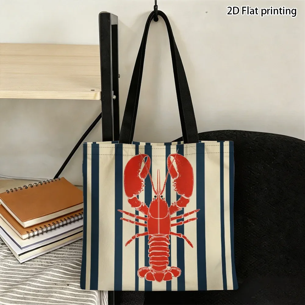 Sac fourre-tout tendance avec illustration de rayures de homard rouge, sacs d'épicerie durables et réutilisables, sac à bandoulière pliable à imprimé coloré, cadeaux pour mère