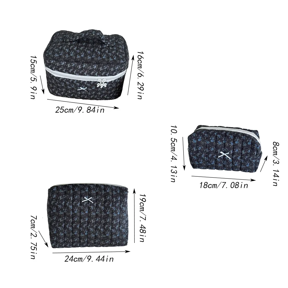 sac de maquillage de personnalité noir et blanc pour femmes, grande capacité, fleur bleue, pochette de rangement de cosmétiques, sac à main de toilette pour dames, sac à fermeture éclair