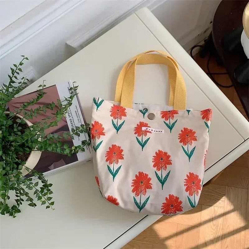 sac de shopping en toile simple pour femmes, sacs à bandoulière pliables, pochette alimentaire de pique-nique, petit fourre-tout, boîte à déjeuner pour étudiants