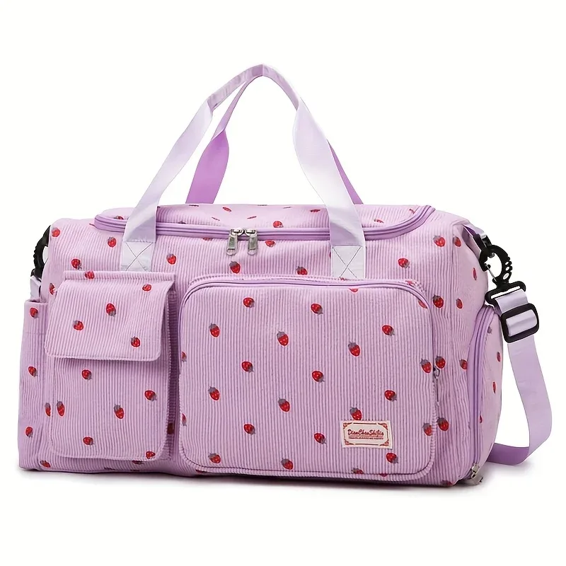 sac polochon décontracté imprimé fraise de grande capacité avec plusieurs compartiments – idéal pour les voyages, la salle de sport et l'utilisation quotidienne