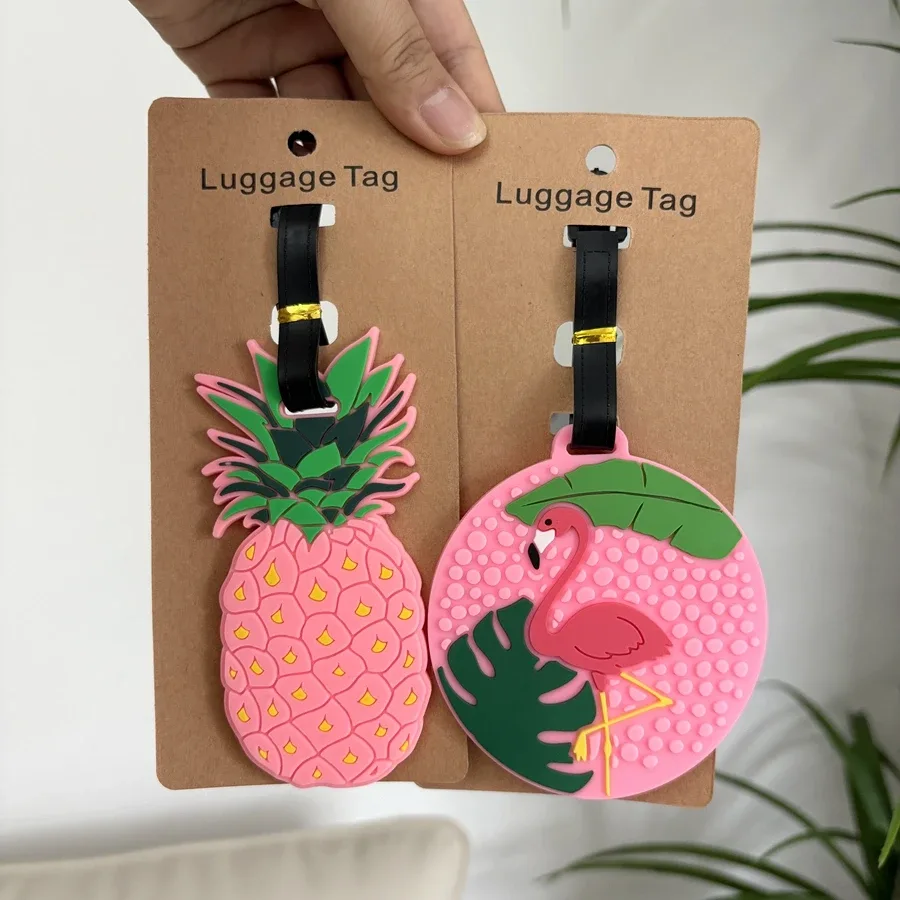 étiquette de bagage rose ananas flamant rose, étiquette de contrôle de voyage, carte d'information intégrée, carte arrière en carton disponible pour super, 1/2 pièces