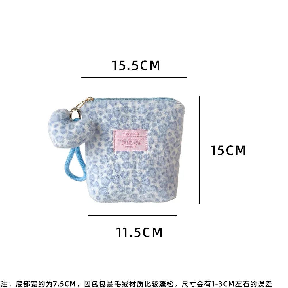 nouvelle trousse de maquillage vintage en peluche imprimé léopard pour filles, organisateur portable de soins de la peau, petite trousse de toilette pour étudiantes, pochette femme