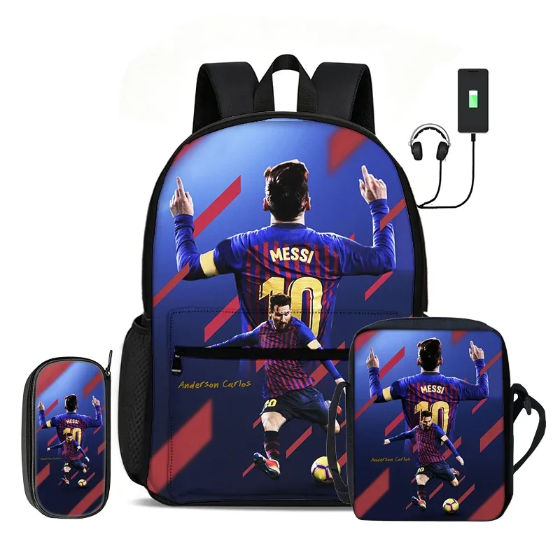sac dos nylon motif messi bleu rouge jaune sport enfant compartiment informatique bandoulière arquée fermeture éclair