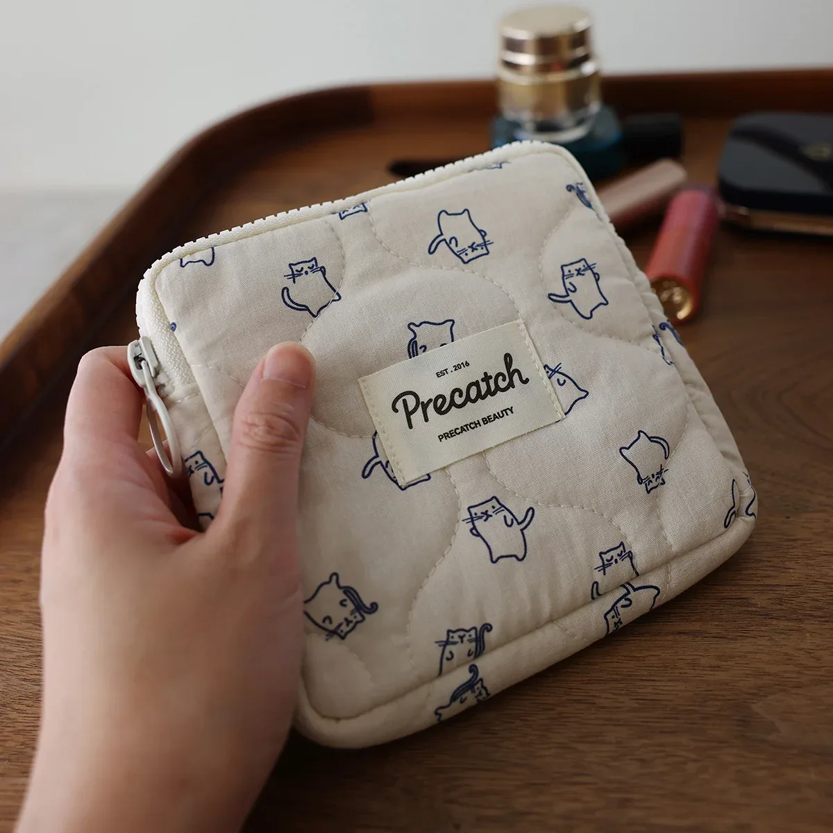 sac à serviettes hygiéniques, sac à cartes, sac de rangement carré portable avec motif de chaton peint à la main, sac physiologique pour filles, sac à cosmétiques