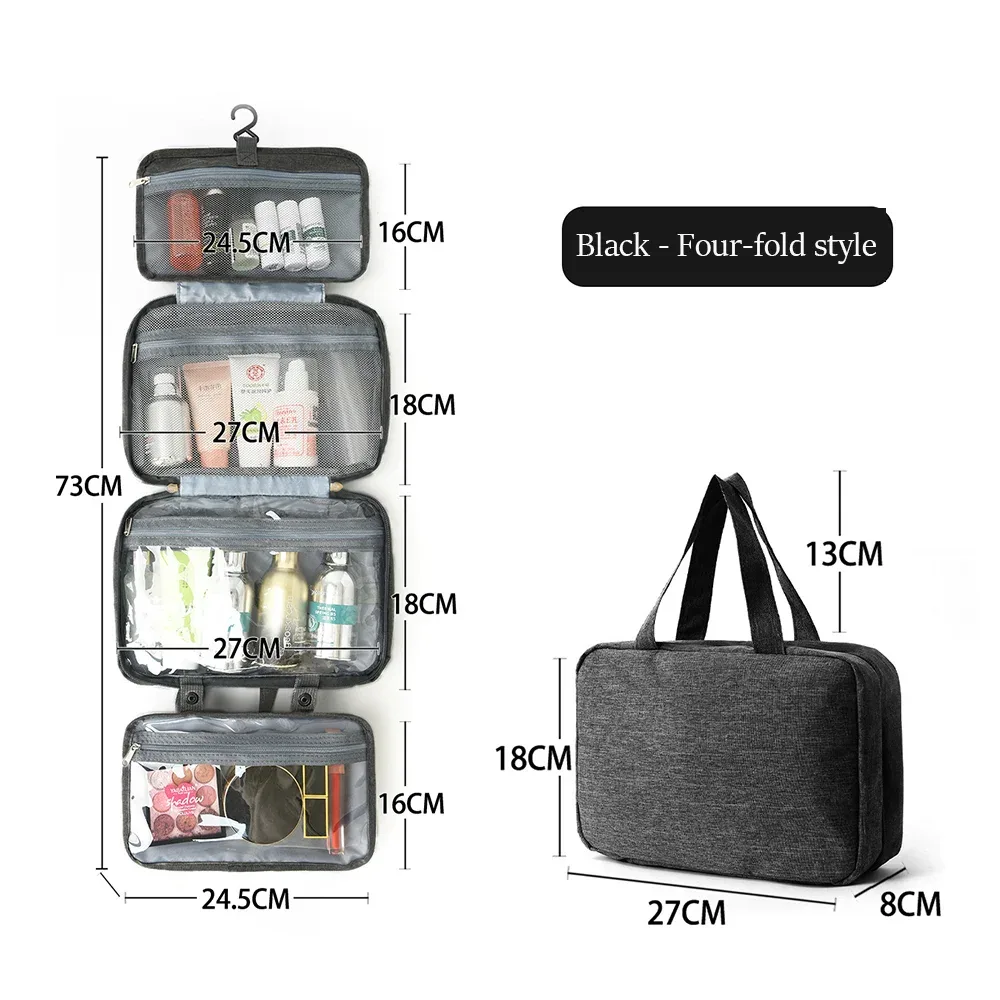 trousse de toilette cosmétique multifonctionnelle, 4 plis, résistante à l'eau, séparation sèche et humide, portable pour voyage, pinceaux cosmétiques, articles de toilette