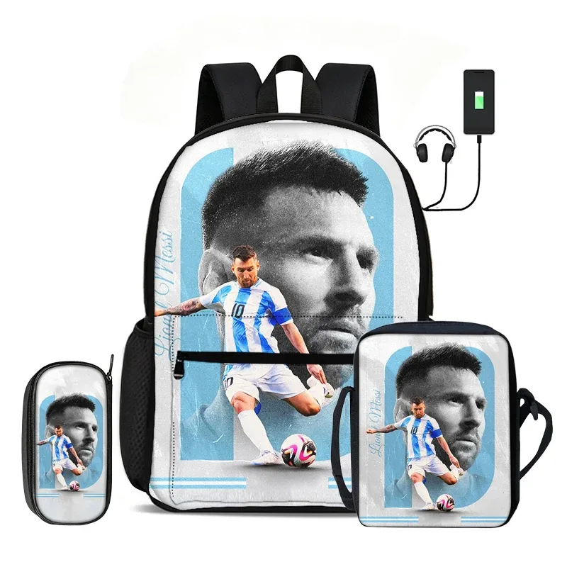 sac dos nylon motif messi bleu rouge jaune sport enfant compartiment informatique bandoulière arquée fermeture éclair