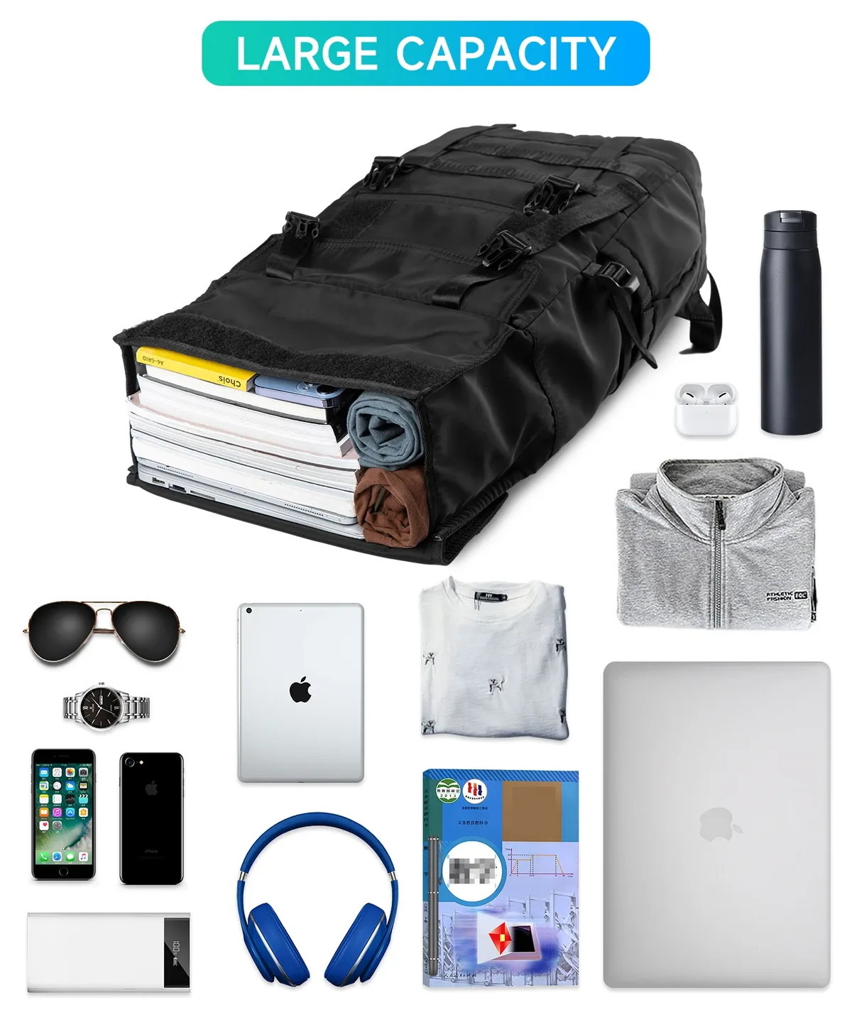 moyyi 3 en 1 sac à dos pour ordinateur portable extensible hommes femmes grand rouleau haut voyage sac à dos étanche sport de plein air rabat randonnée sac à dos
