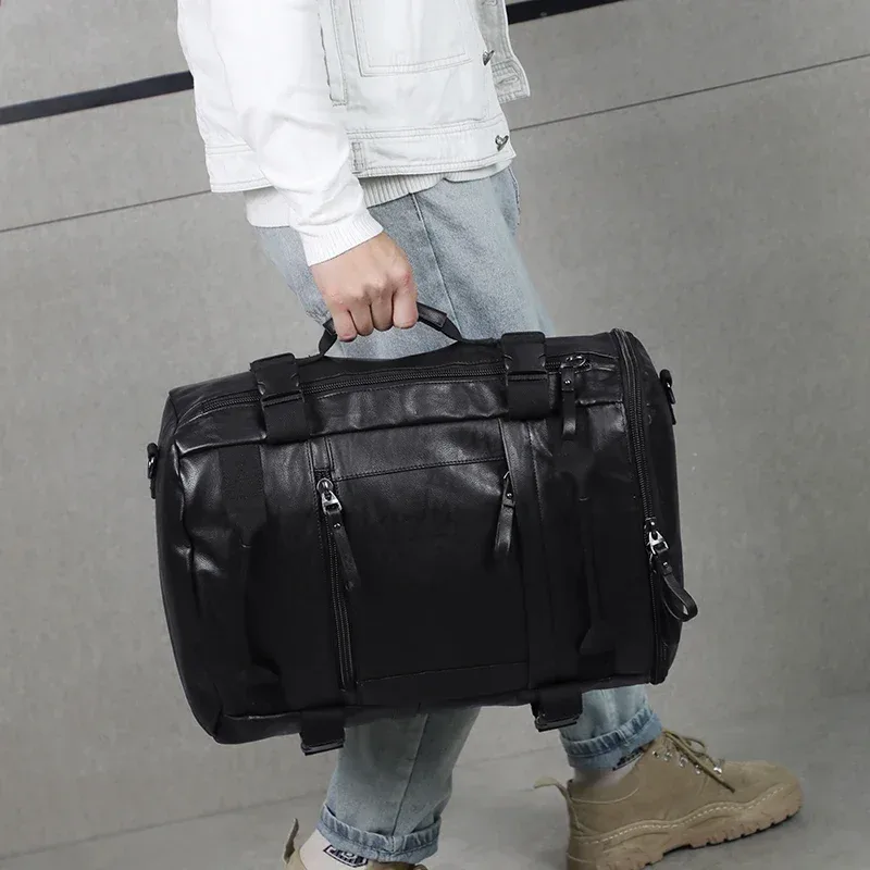 grande capacité hommes voyage sac à dos sac en cuir noir homme sac à dos pour voyage sac à dos pour ordinateur portable mochila