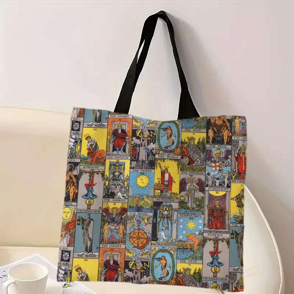 sac fourre-tout imprimé l'arcanes majeurs du tarot, sac à main de shopping pour filles, sac de shopping à bandoulière décontracté, fourre-tout de plage en plein air
