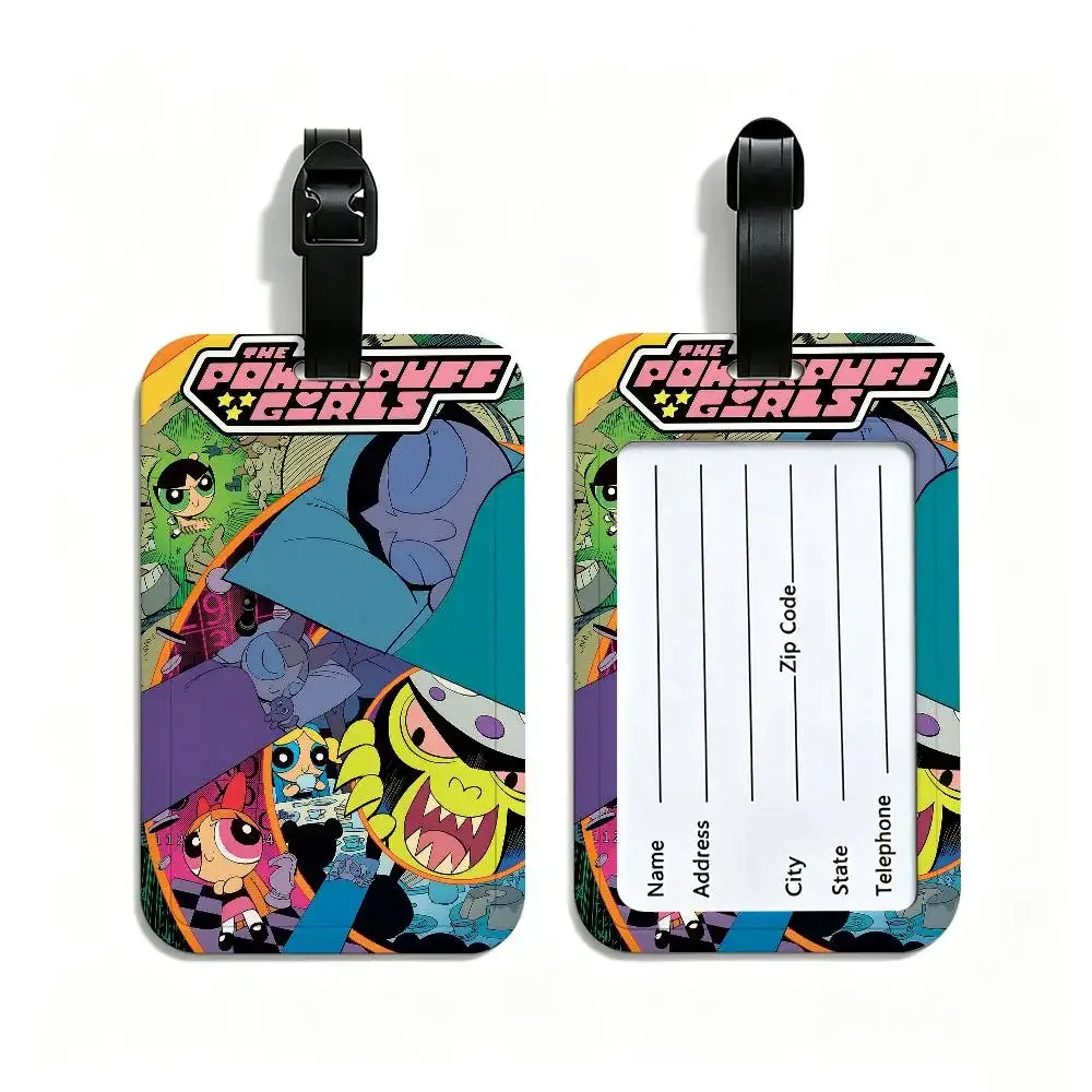 porte-carte d'informations en pvc the-powerpuffs-g-girls, étiquette de bagage anti-perte, étiquette de nom imperméable pour les voyages