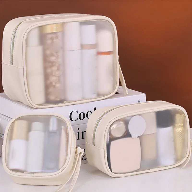 sac de rangement de cosmétiques de grande capacité, sac de maquillage multifonctionnel semi-transparent, trousse de toilette de voyage d'affaires, 1 pièce