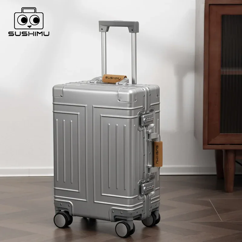 Valise de voyage 100% alliage aluminium-magnésium, bagage à roulettes, bagage cabine