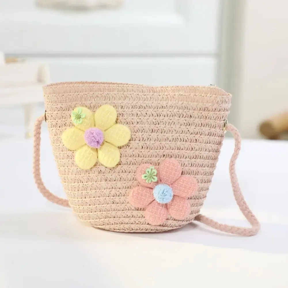 sac à main en paille tissé à la main pour fille, porte-monnaie à fleurs, sacoches à fermeture éclair pour enfant, accessoires photo, panier de rangement, sac à main à bandoulière