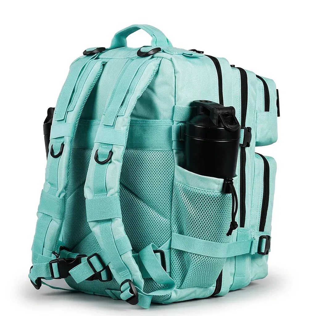 sac dos oxford université vert pastel bandes noires poche lateral ceinture air fonction voyage randonnée camping attributs modulables impermeabilite