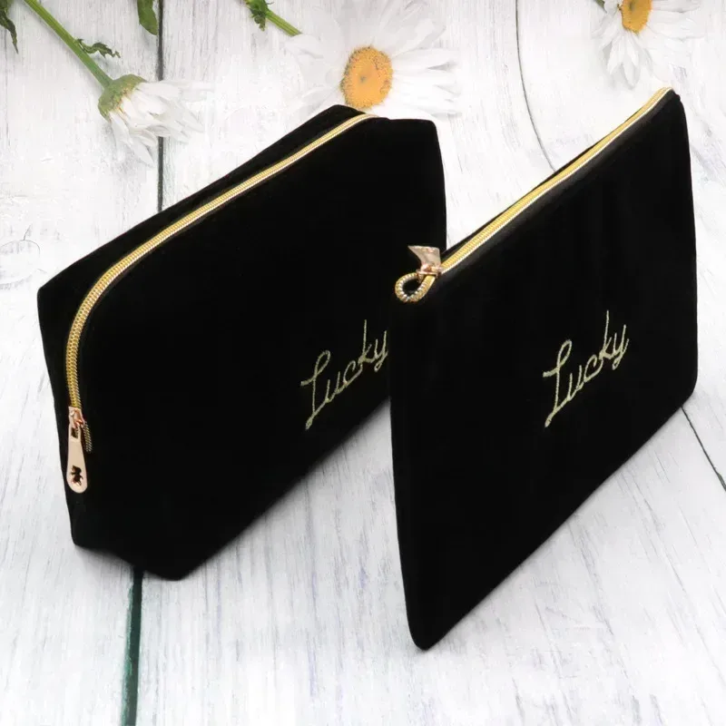 sac de maquillage en velours à fermeture éclair pour femmes, grand sac à cosmétiques de voyage pour maquillage, pochette de maquillage de couleur unie, sac de rangement nécessaire