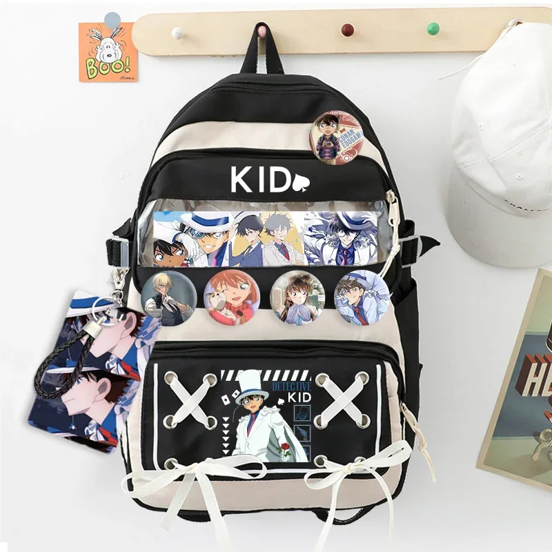sac dos nylon animaux personnages beige noir poche avant appliques badge couverture souple ceinture air unisexe