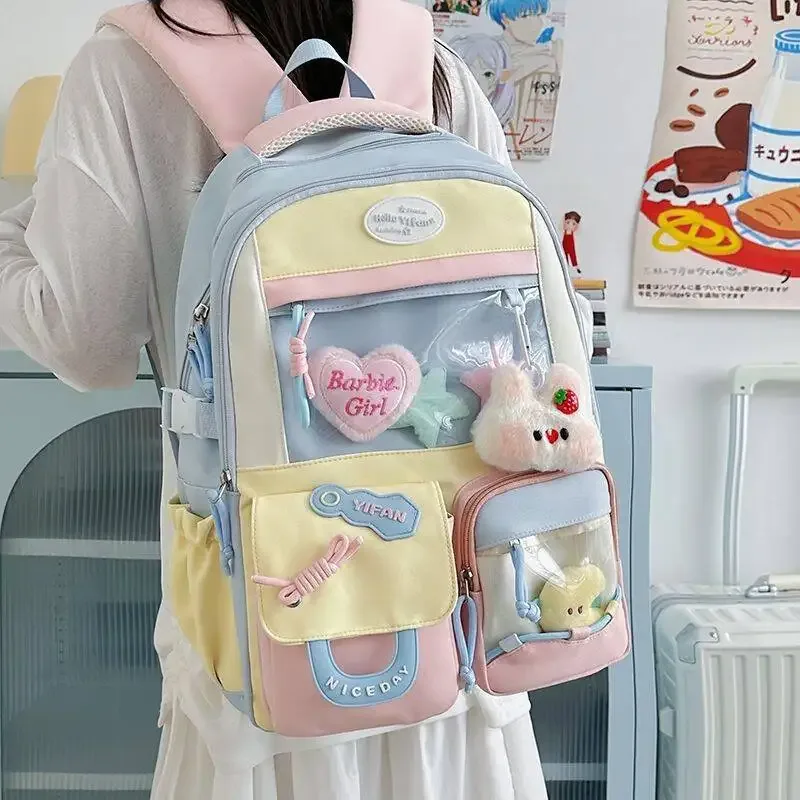 sac à dos mignon pour fille de style dopamine ins, nouveau modèle pour les lycéennes, sac à dos de grande capacité avec blocs de couleurs