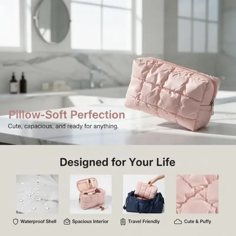 pochette cosmétique matelassée avec un grand espace pour les voyages