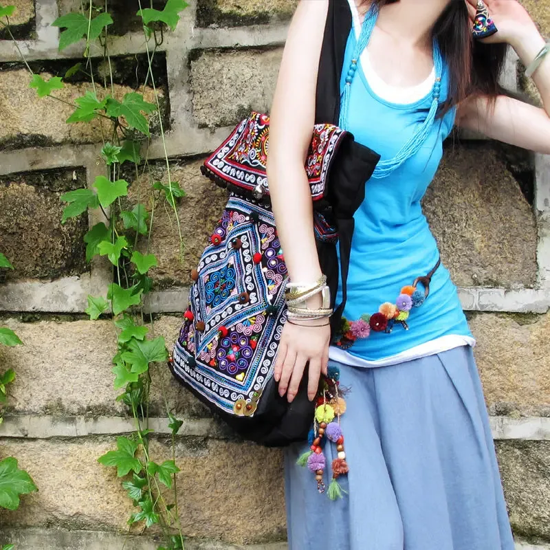 sac brodé chic de grande capacité de style national, sac de voyage à une épaule en toile, sac en tissu bohème