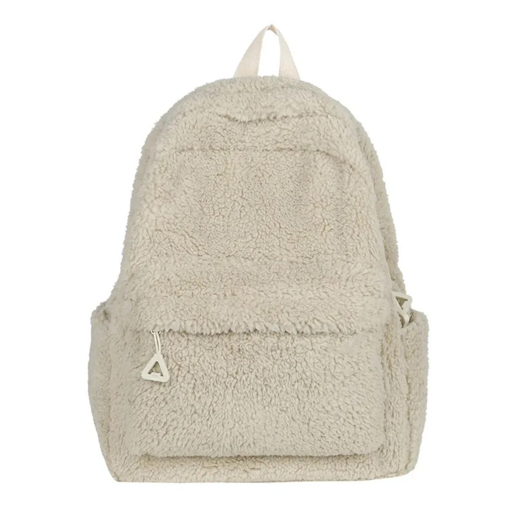 nouveau sac femme en peluche léger couleur unie sac à dos étudiant grande capacité sac à dos de voyage en plein air