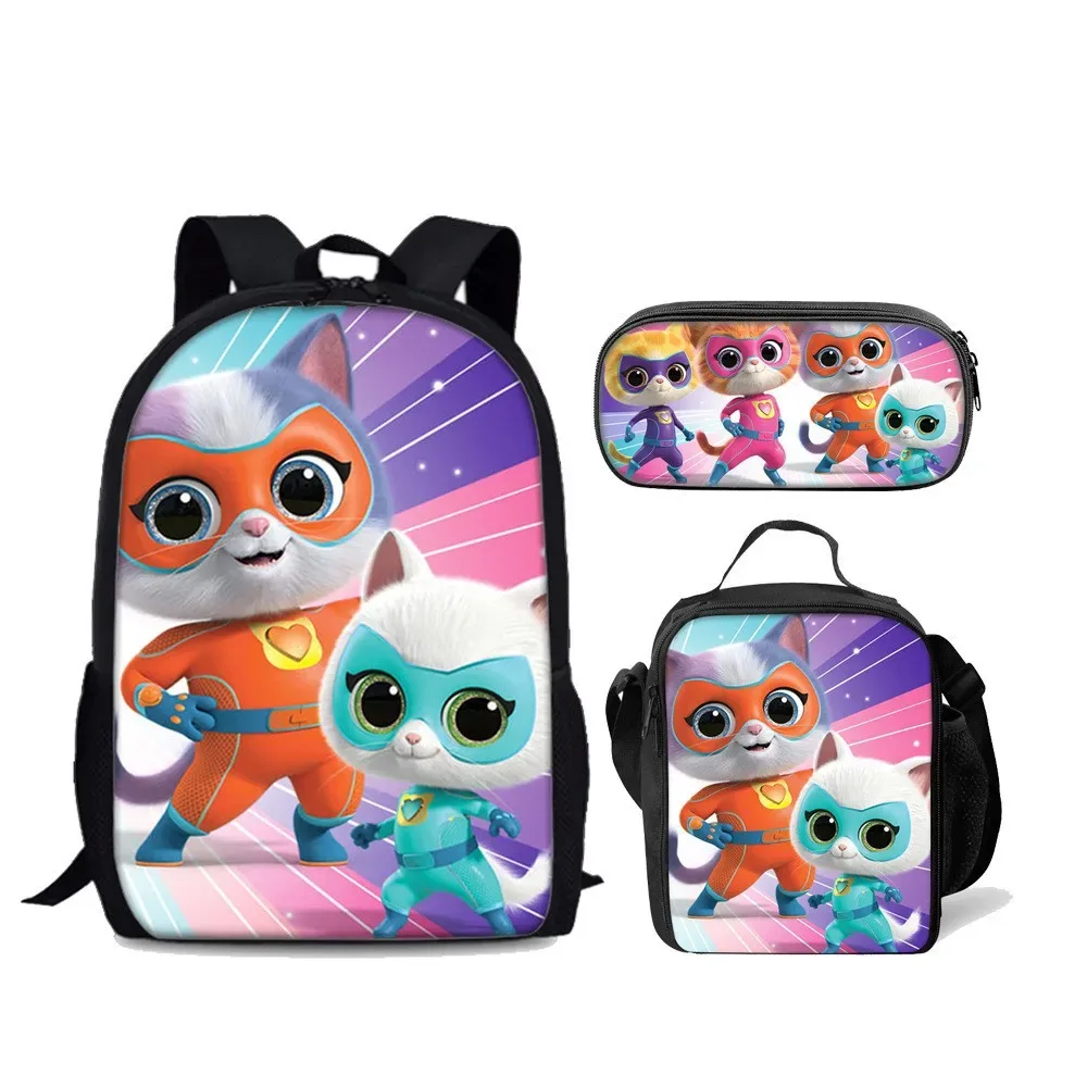 super kitties – sac d'élève du primaire, ensemble de trois pièces, sac à dos de dessin animé, sac de glace, sac à stylos