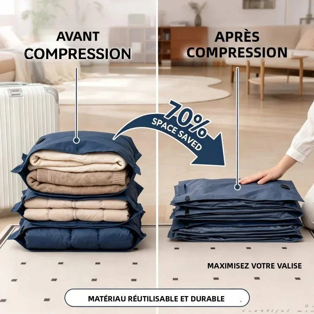 sacs de rangement sous vide pour voyage, économiseurs d'espace, réutilisables, résistants à la poussière et à l'humidité, sacs de compression durables pour valises de voyage