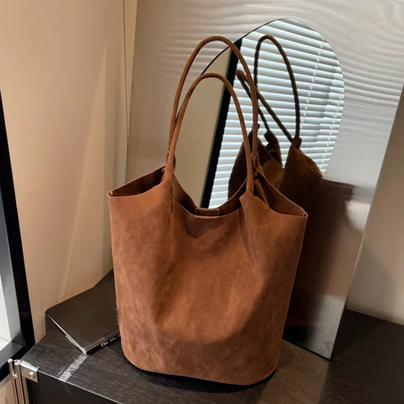 sac à bandoulière rétro en daim pour femmes, nouvelles couleurs unies, fourre-tout décontracté de grande capacité, fermeture éclair, fil à coudre polyvalent pour l'artisanat