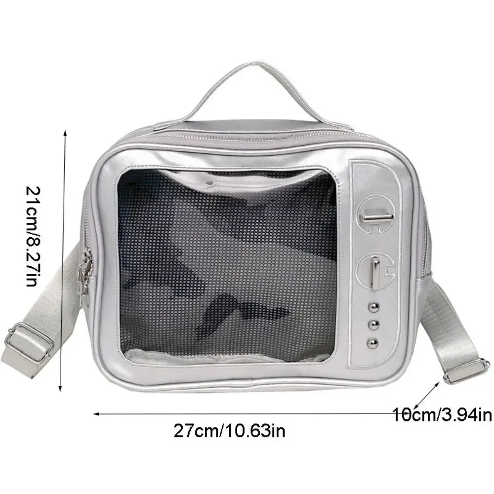sac à dos tendance en pu style tv, léger, avec compartiment transparent, sac ita grande capacité, sac à bandoulière lolita
