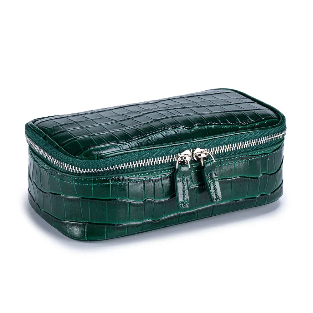 trousse à cosmétiques en cuir véritable à motif d'alligator, trousse de maquillage imperméable en cuir de vache, trousse de toilette de voyage pour dames