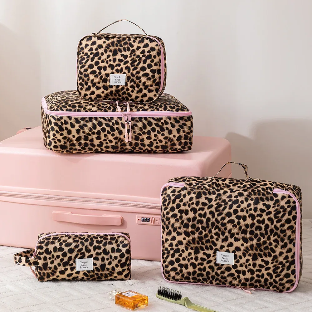 sacs cosmétiques, ensemble de sacs de voyage léopard, trousse de toilette, trousse de maquillage, sac de voyage portable pour voyages d'affaires, organisateur de vêtements, sac à vêtements