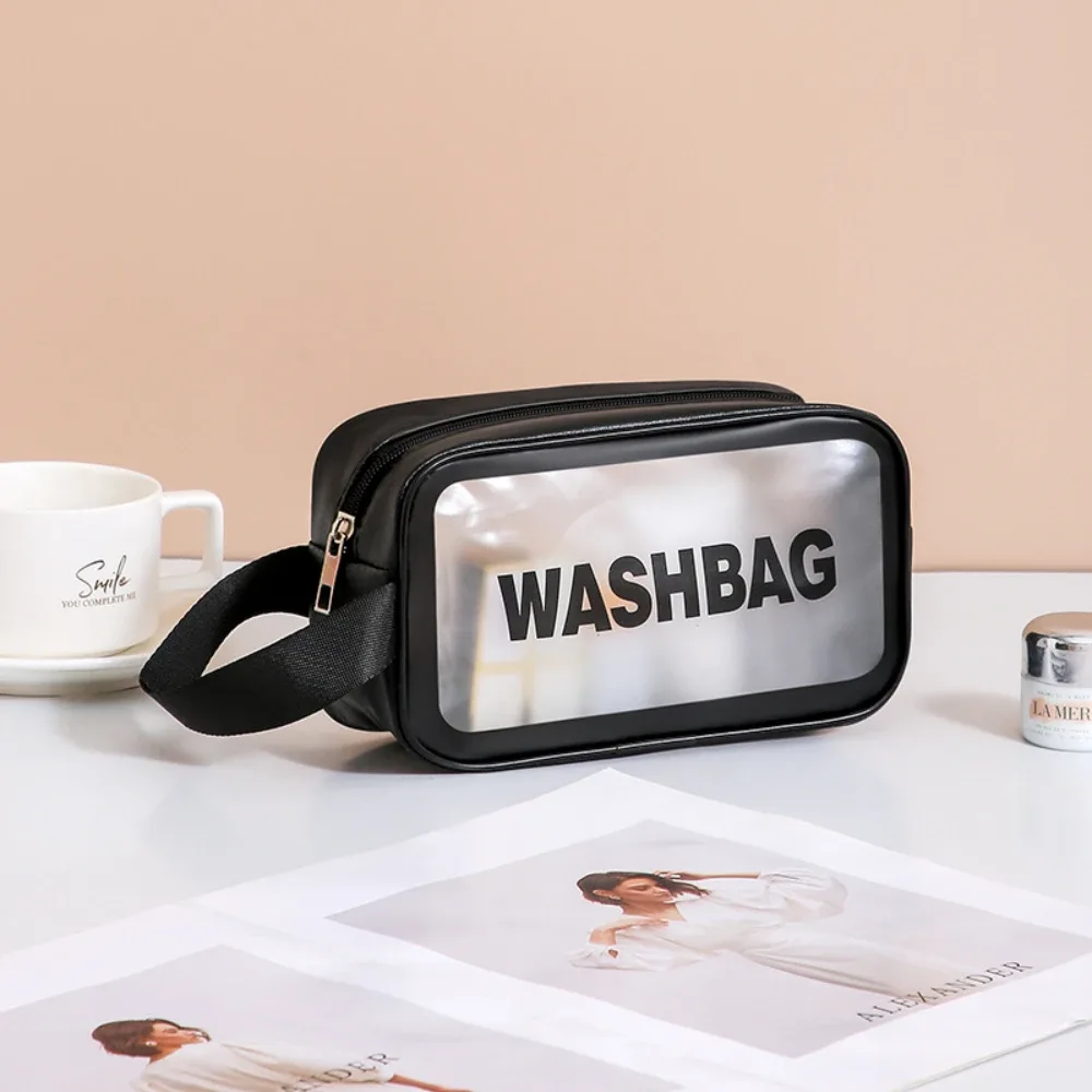 sac cosmétique 2 en 1, sac transparent pour soins de la peau, grande capacité, pvc semi-transparent givré, sac de rangement portable, pu 1/3 pièce