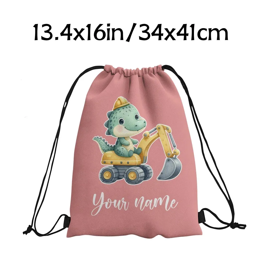 sac à dos personnalisé avec nom/texte dinosaure et excavateur, sac de sport personnalisé, sac de voyage léger, sac de rangement pour salle de sport, 12 couleurs
