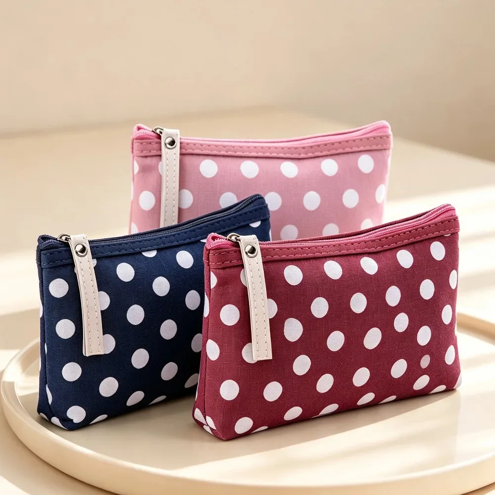 sac de maquillage en toile à pois pour femmes, pochette à cosmétiques, petit sac de rangement portable pour articles de toilette de voyage, sac à clés pour téléphone et cosmétiques