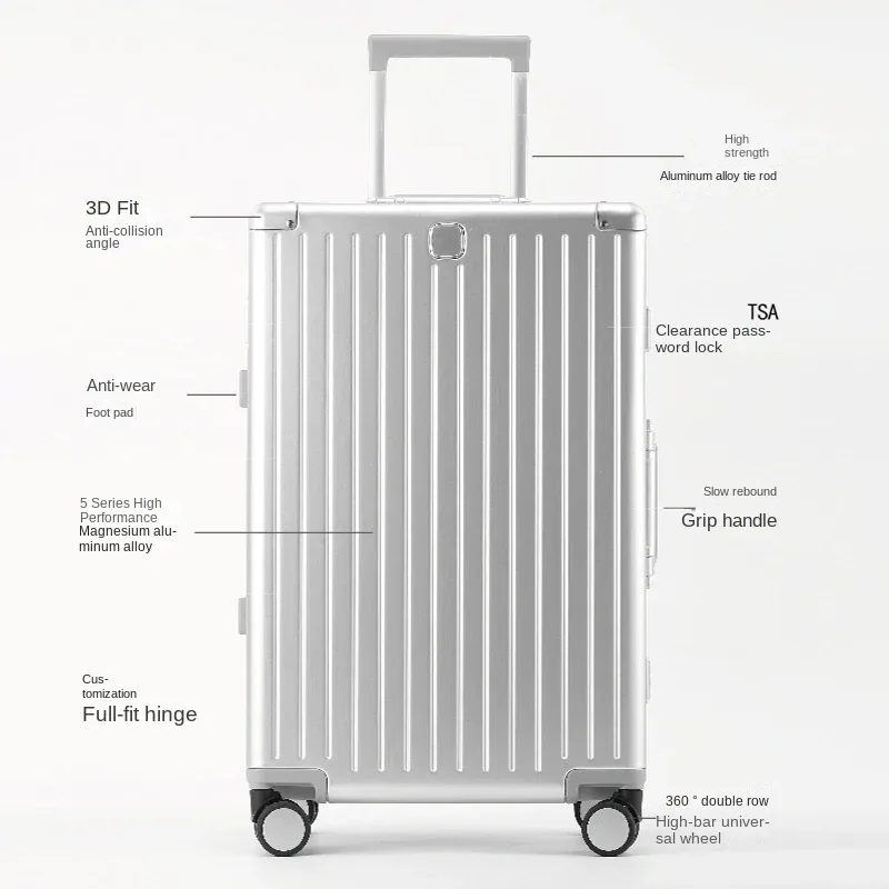 20/24/29 pouces 100% valise de voyage en alliage d'aluminium-magnésium valise à bagages roulante avec roues valise à bagages à main