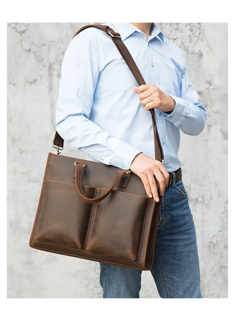 sac à main rétro en cuir pour homme, sacoche de bureau pour ordinateur portable de 14 pouces