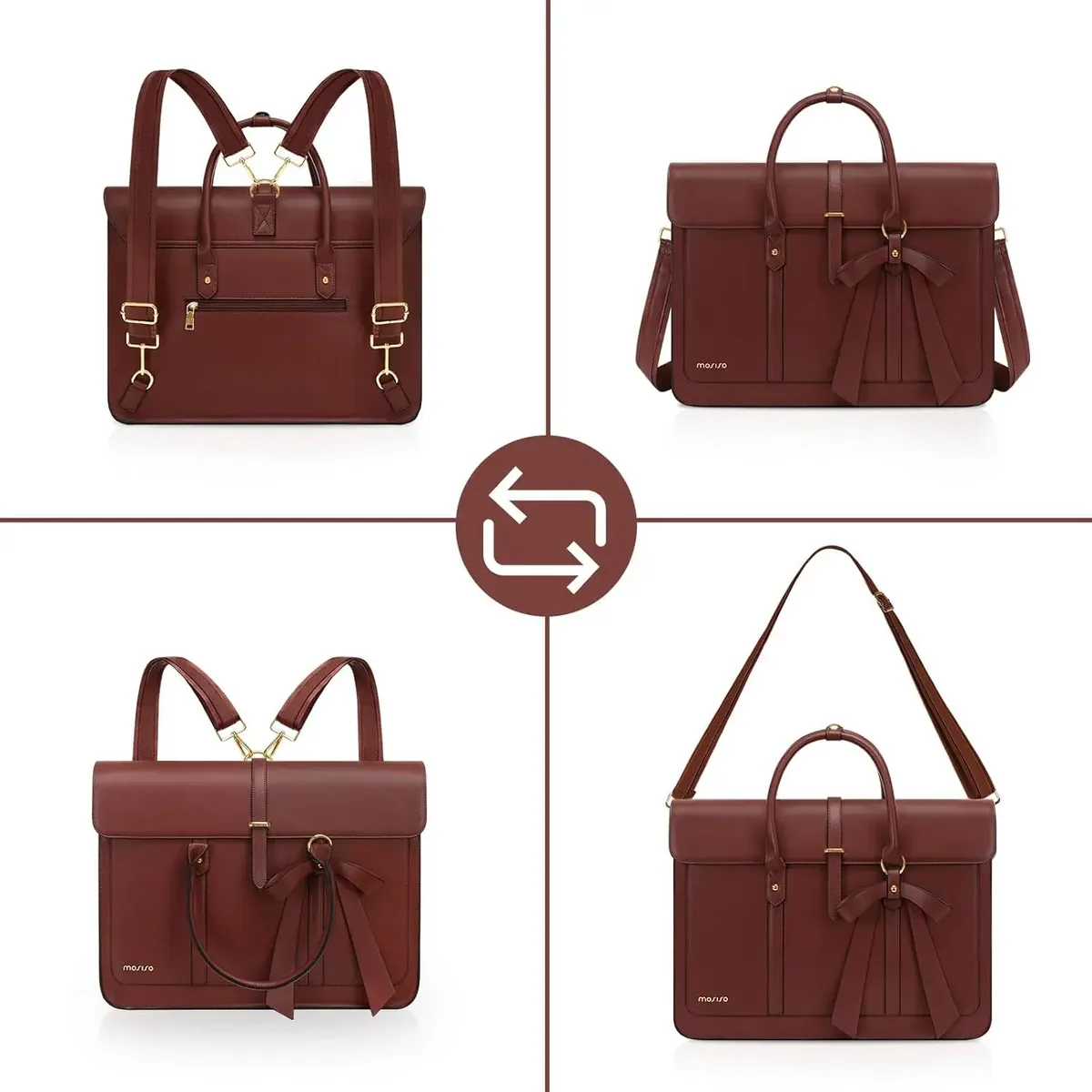 mosiso sac fourre-tout pour femme pour macbook 13 14 15 16 17.3 pouces ordinateur portable en cuir pu sac à bandoulière sac à dos sac à main double usage