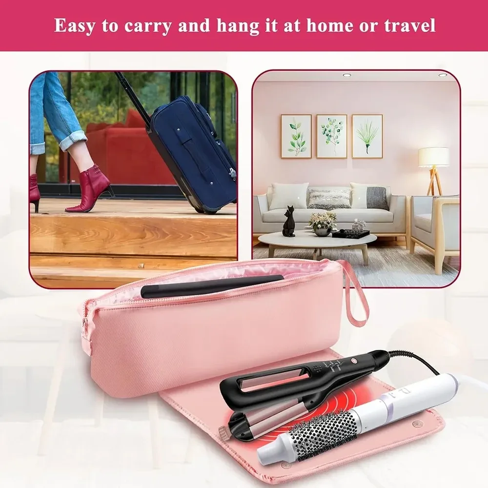sac de voyage pour outils capillaires et tapis résistant à la chaleur, organisateur 2 en 1, étui de voyage pour fer à friser, lisseur, sèche-cheveux 