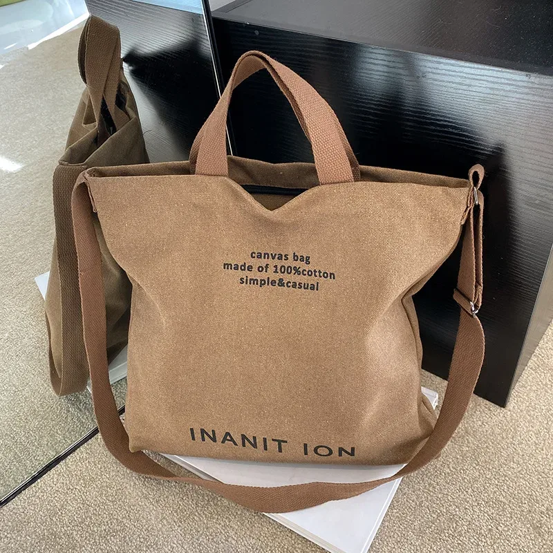 sac bandoulière minimaliste japonais en toile, épais et lavable, grande capacité, pour étudiants et usage quotidien