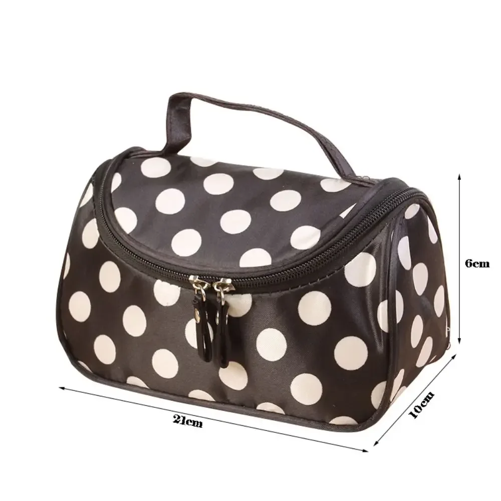 sac de maquillage portable à pois, style coréen, trousse de toilette de voyage grande capacité, sac de rangement cosmétique à rabat