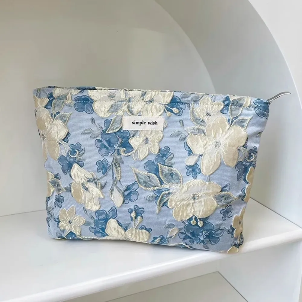 trousse de maquillage imprimée tendance, grande capacité, motif floral, pochette de toilette portable pour l'extérieur