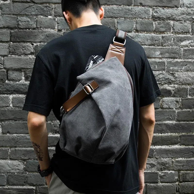 sac à bandoulière en toile rétro grande capacité mte elan, sac de poitrine en cuir pour homme, sac à dos décontracté de voyage et de loisirs, vert olive