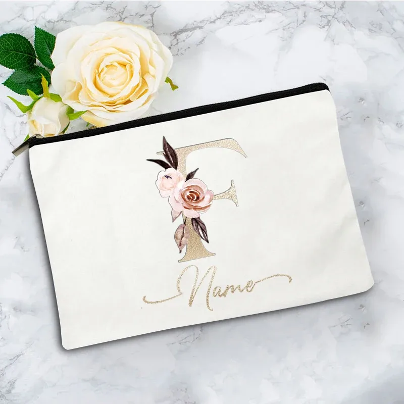 pochette à cosmétiques personnalisée avec nom, motif floral vintage, cadeau élégant pour femmes, demoiselles d'honneur, anniversaire, organisateur de maquillage