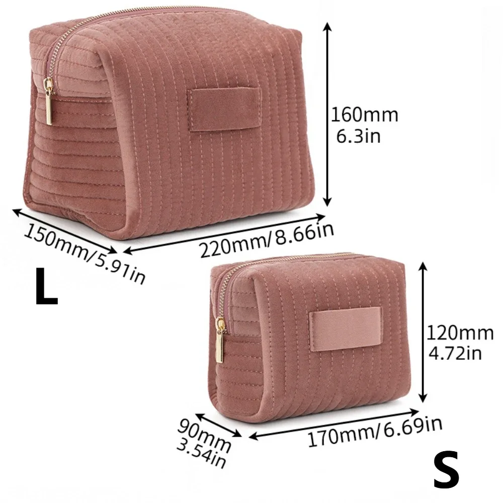 trousse de maquillage portable en velours de grande capacité, couleur unie, organisateur de lavage, trousse de toilette de voyage, cadeau, pochette à cosmétiques à fermeture éclair, à la mode