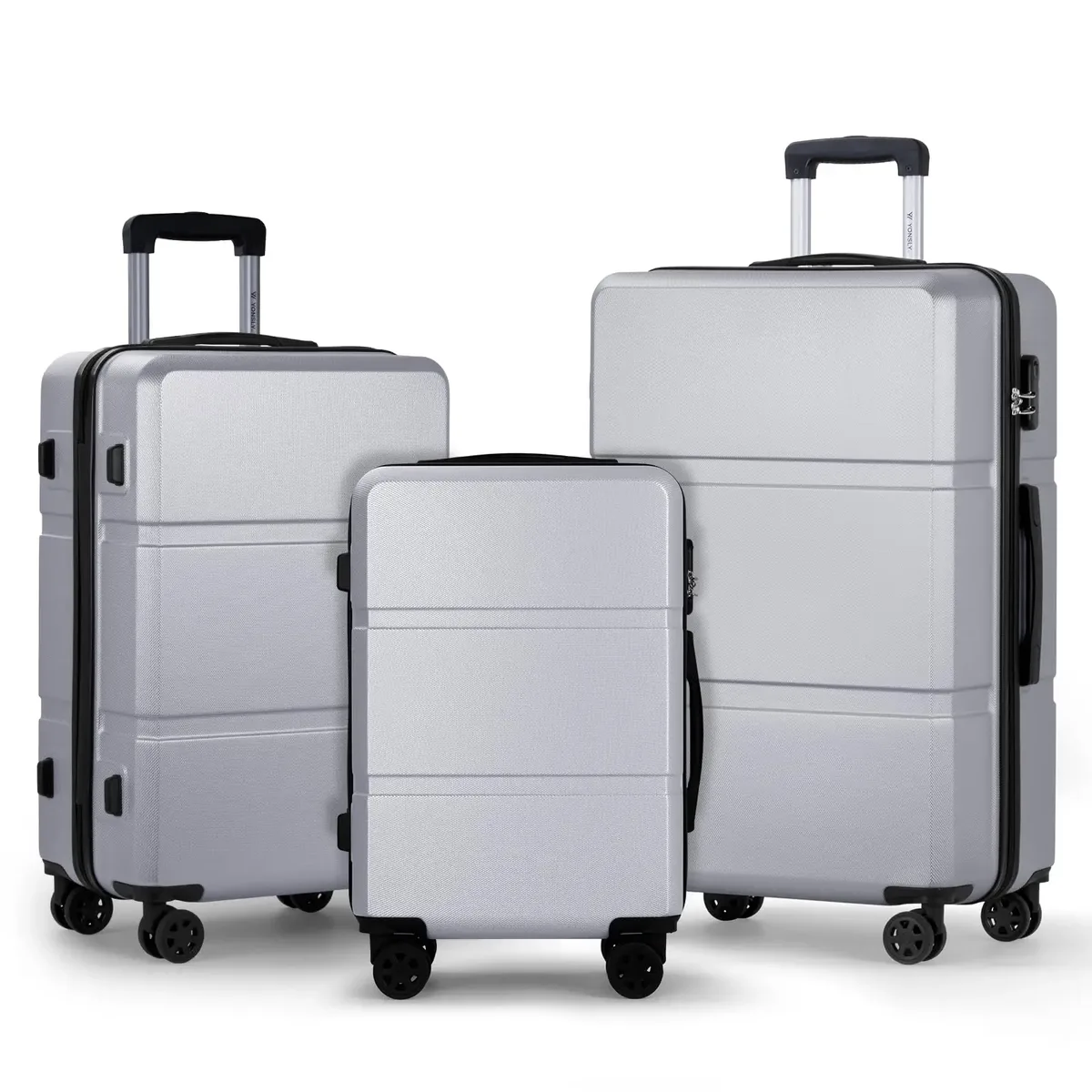 ensemble de valises yonsly 3 pièces 20/24/28 pouces 360 °   valise à roulettes avec serrure à combinaison, double fermeture éclair, sac en maille, poignée en caoutchouc souple, grande taille xxl pour les excursions familiales en vacances