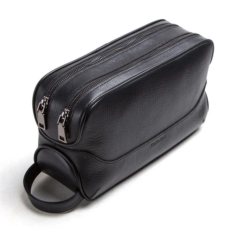 contact's-trousse de toilette en cuir véritable pour homme, trousses de toilette vintage, trousses de maquillage, sac de voyage, crazy horse
