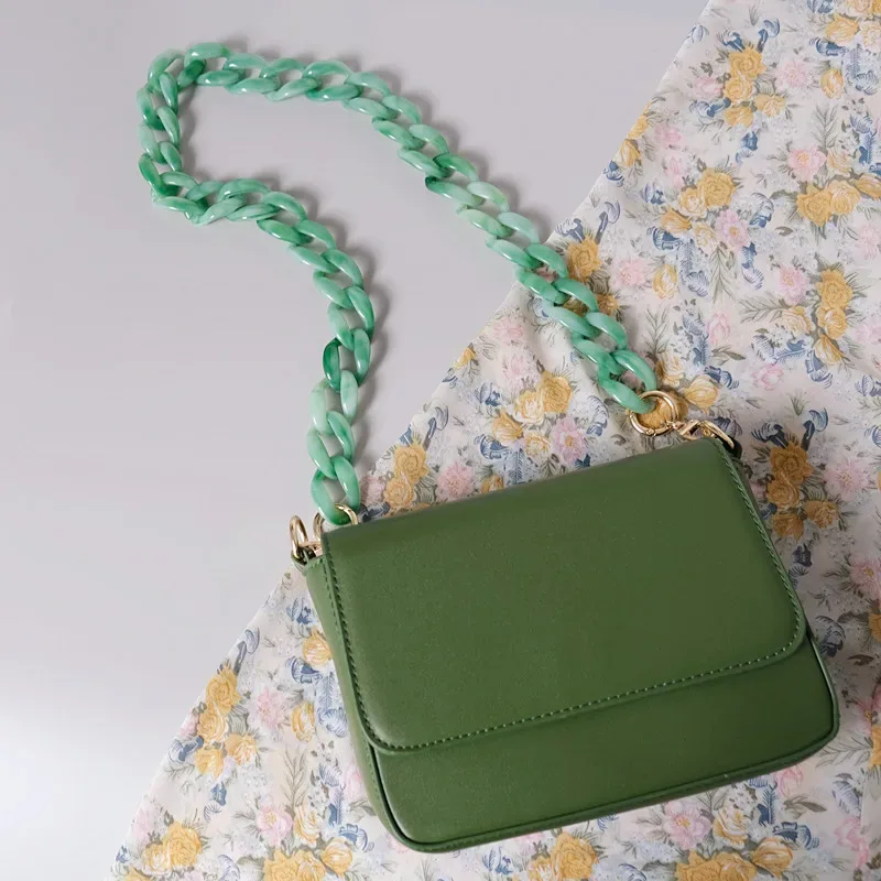 nouvelle chaîne de sac à main femme tendance, accessoire mignon en résine acrylique verte, sangle de luxe pour sac à bandoulière et pochette femme