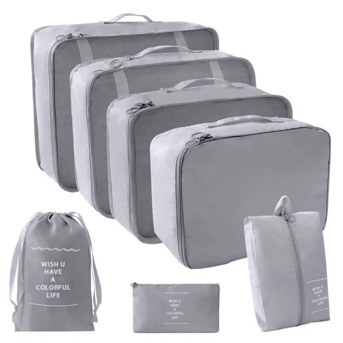 organisateur voyage sacs rangement polyester beige noir chaussures vêtements cube pliant accents double glissières transport usage